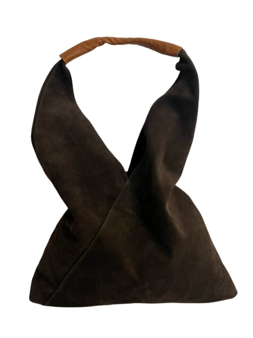 Dark Chocolate Brown Italian Suede Hobo Shoulder Bag Made in Italy Leather Handl - Picture 11 of 17